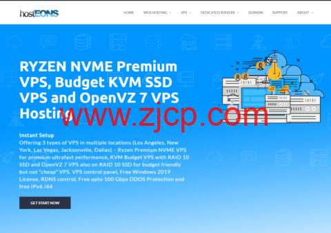 Hosteons:盐湖城vps,AMD Ryzen 1核/1GB/20G NVMe/4TB@10Gbps,$3/月-国外主机测评