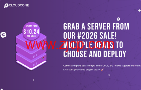 #Hashtag 2026 Sale#CloudCone：洛杉矶vps，2核/1GB/50GB/3TB流量/1Gbps带宽，$10.24/年-国外主机测评