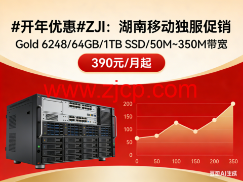 #开年优惠#ZJI：湖南移动独服促销，Gold 6248/64GB/1TB SSD/50M~350M带宽，390元/月起-国外主机测评
