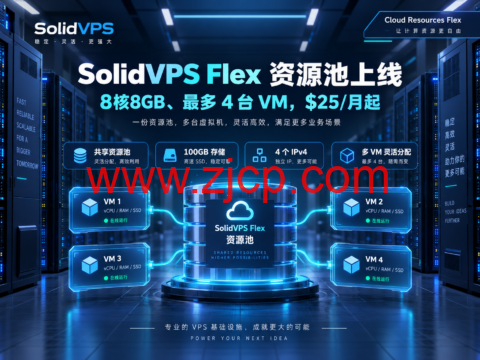 SolidVPS Flex 资源池上线:8核8GB、最多 4 台 VM,$25/月起-国外主机测评