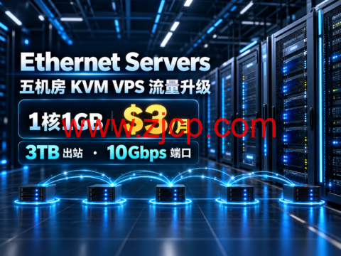 Ethernet Servers 五机房 KVM VPS 流量升级:1核1GB $3/月,3TB 出站、10Gbps 端口-国外主机测评